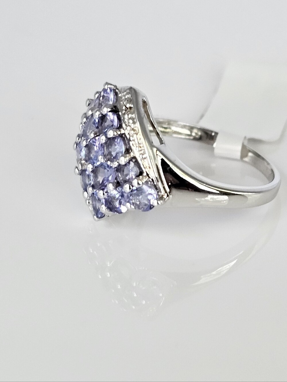 Natural Tanzanite & Diamond Ring Sterling Silver Rhodium Overlay Size 7 NEW - Picture 2 of 5